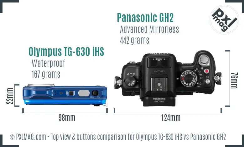Olympus TG-630 iHS vs Panasonic GH2 top view buttons comparison