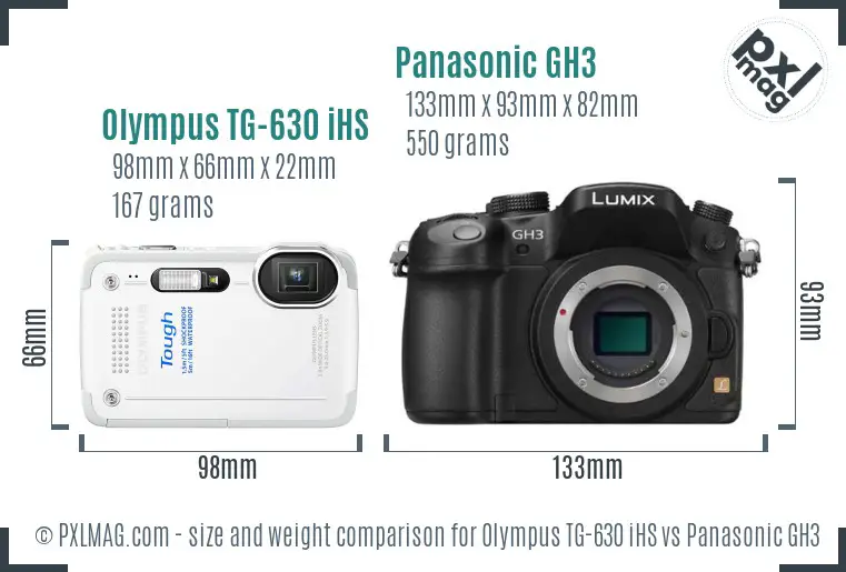 Olympus TG-630 iHS vs Panasonic GH3 size comparison Olympus TG-630 iHS vs Panasonic GH3 size comparison
