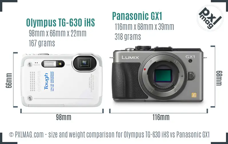 Olympus TG-630 iHS vs Panasonic GX1 size comparison Olympus TG-630 iHS vs Panasonic GX1 size comparison