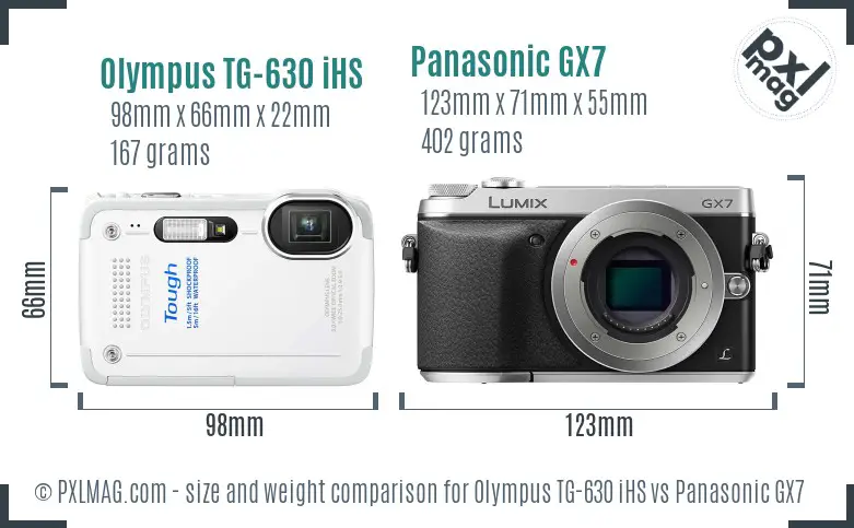 Olympus TG-630 iHS vs Panasonic GX7 size comparison Olympus TG-630 iHS vs Panasonic GX7 size comparison