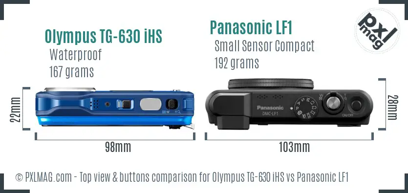 Olympus TG-630 iHS vs Panasonic LF1 top view buttons comparison