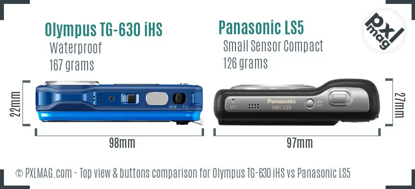 Olympus TG-630 iHS vs Panasonic LS5 top view buttons comparison