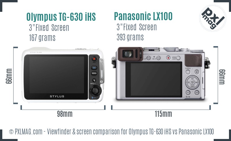 Olympus TG-630 iHS vs Panasonic LX100 Screen and Viewfinder comparison