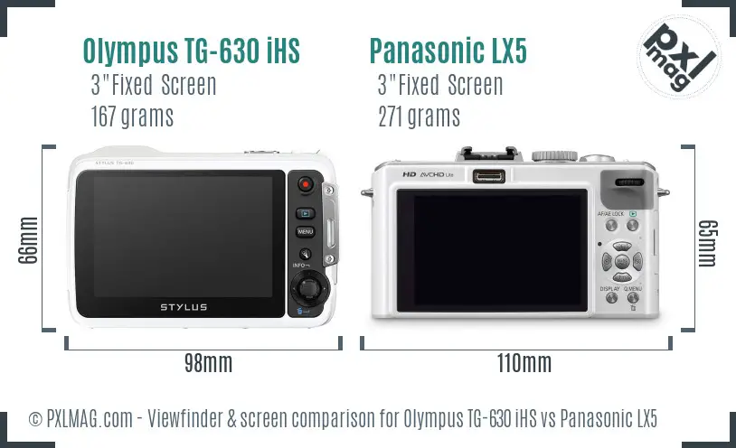 Olympus TG-630 iHS vs Panasonic LX5 Screen and Viewfinder comparison