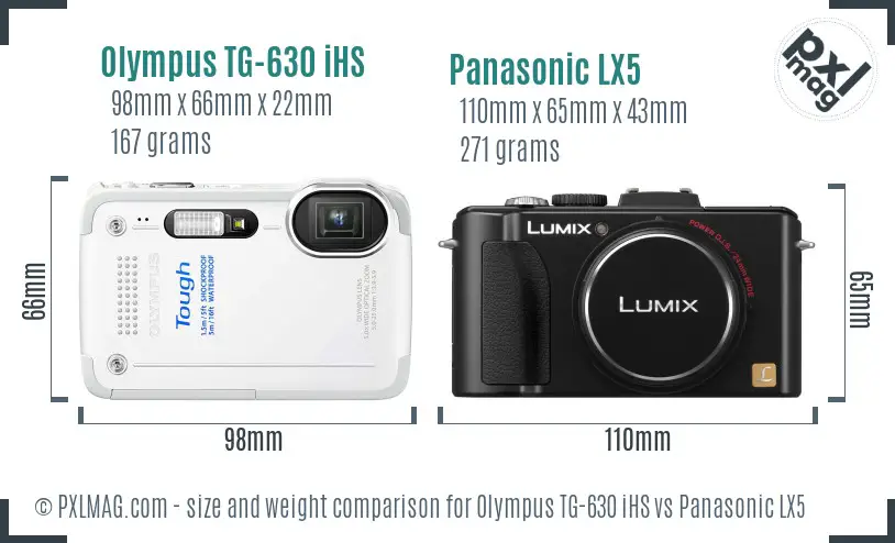 Olympus TG-630 iHS vs Panasonic LX5 size comparison