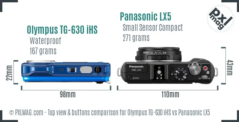 Olympus TG-630 iHS vs Panasonic LX5 top view buttons comparison