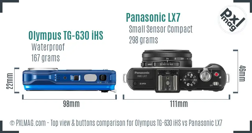 Olympus TG-630 iHS vs Panasonic LX7 top view buttons comparison Olympus TG-630 iHS vs Panasonic LX7 top view buttons comparison
