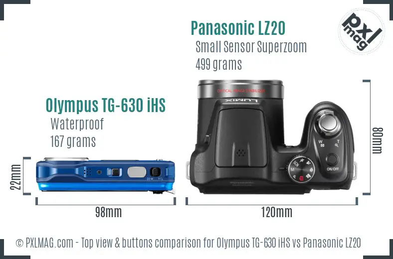 Olympus TG-630 iHS vs Panasonic LZ20 top view buttons comparison Olympus TG-630 iHS vs Panasonic LZ20 top view buttons comparison