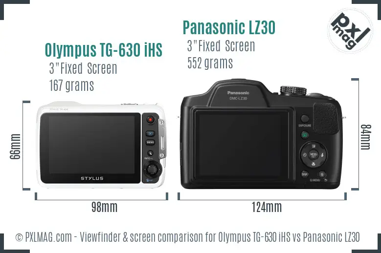 Olympus TG-630 iHS vs Panasonic LZ30 Screen and Viewfinder comparison