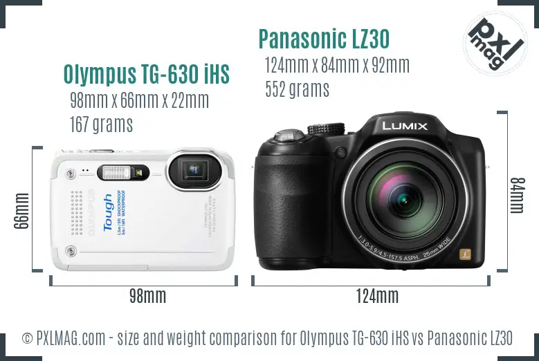 Olympus TG-630 iHS vs Panasonic LZ30 size comparison