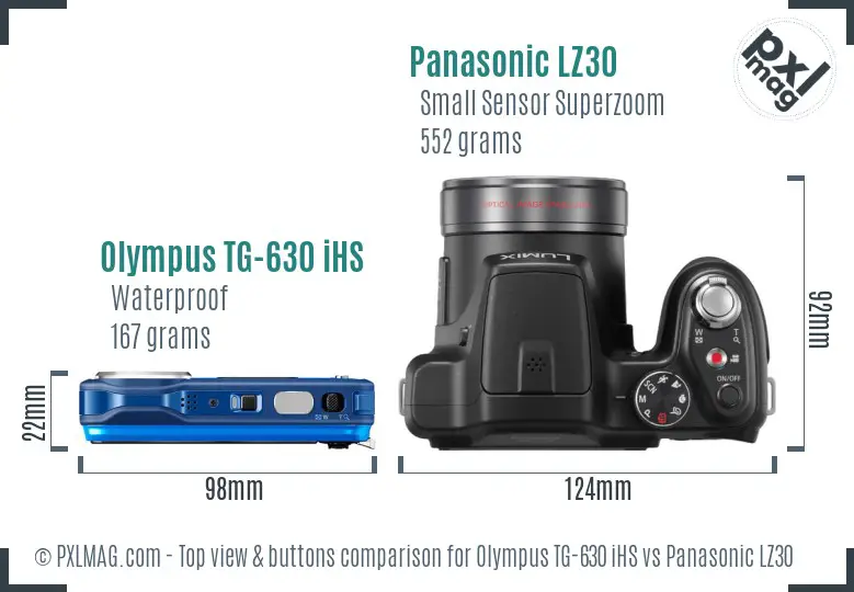 Olympus TG-630 iHS vs Panasonic LZ30 top view buttons comparison