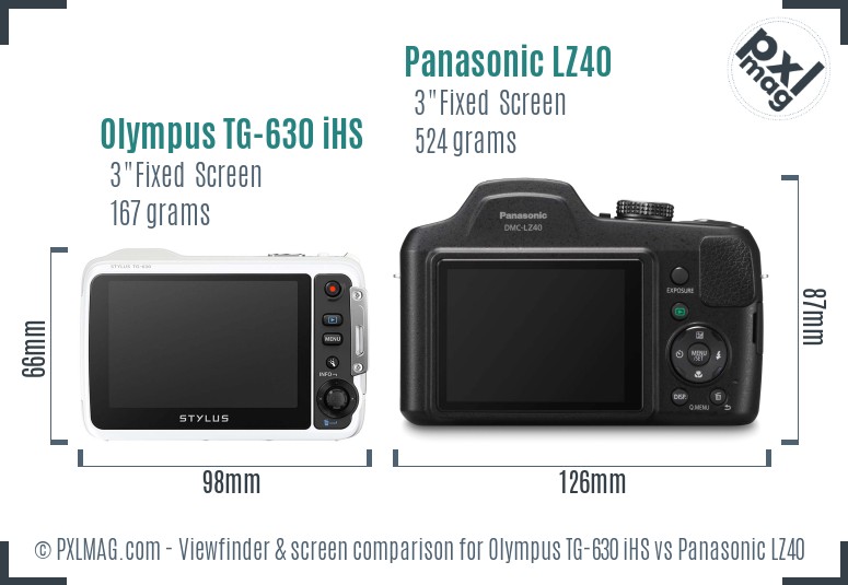 Olympus TG-630 iHS vs Panasonic LZ40 Screen and Viewfinder comparison