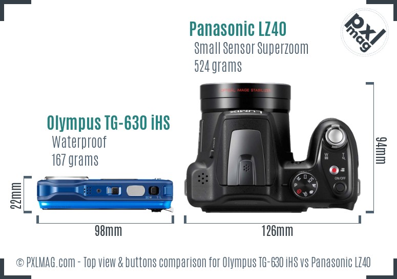 Olympus TG-630 iHS vs Panasonic LZ40 top view buttons comparison