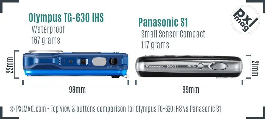 Olympus TG-630 iHS vs Panasonic S1 top view buttons comparison