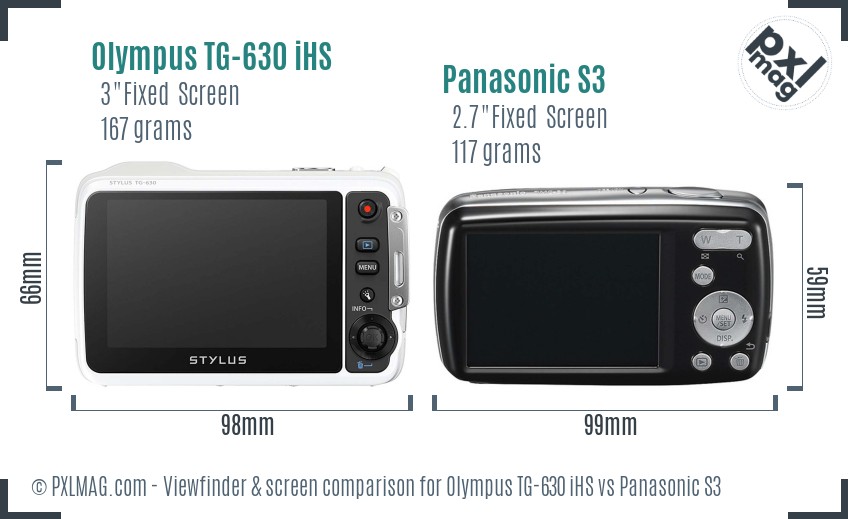 Olympus TG-630 iHS vs Panasonic S3 Screen and Viewfinder comparison