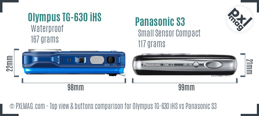Olympus TG-630 iHS vs Panasonic S3 top view buttons comparison