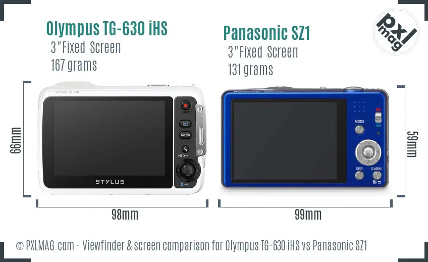 Olympus TG-630 iHS vs Panasonic SZ1 Screen and Viewfinder comparison