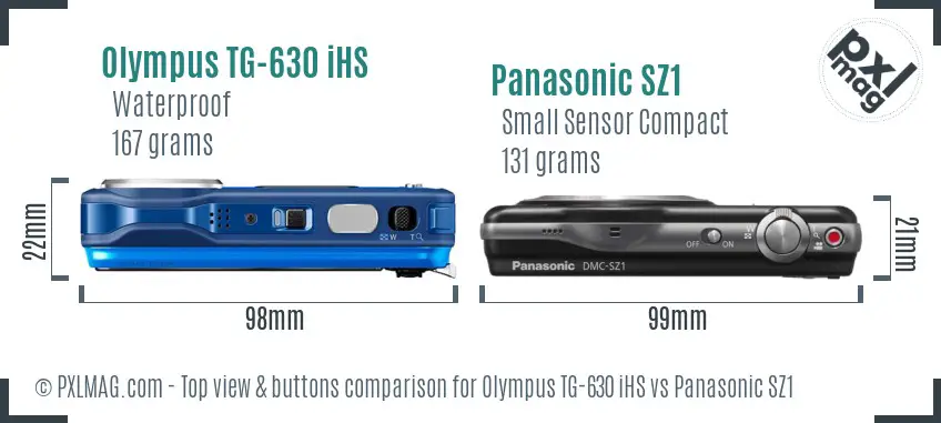 Olympus TG-630 iHS vs Panasonic SZ1 top view buttons comparison