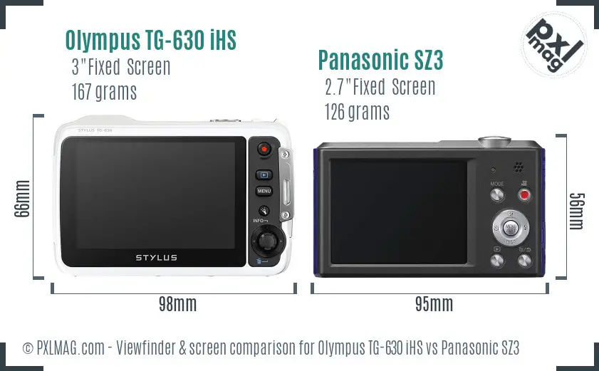 Olympus TG-630 iHS vs Panasonic SZ3 Screen and Viewfinder comparison