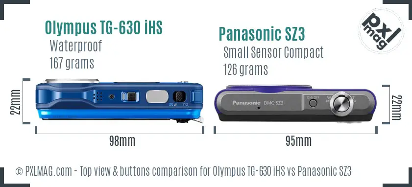 Olympus TG-630 iHS vs Panasonic SZ3 top view buttons comparison