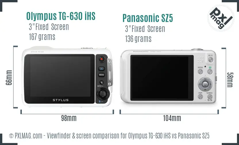 Olympus TG-630 iHS vs Panasonic SZ5 Screen and Viewfinder comparison