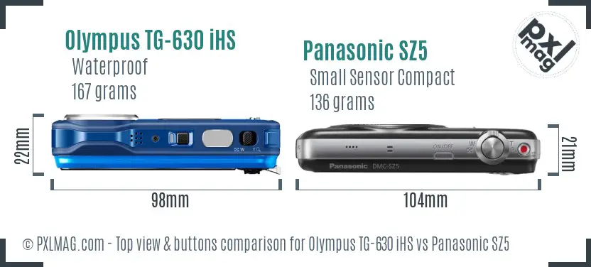 Olympus TG-630 iHS vs Panasonic SZ5 top view buttons comparison