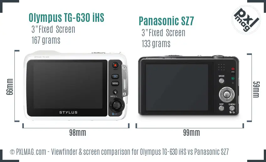Olympus TG-630 iHS vs Panasonic SZ7 Screen and Viewfinder comparison