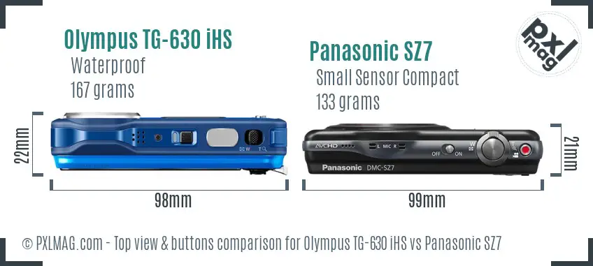 Olympus TG-630 iHS vs Panasonic SZ7 top view buttons comparison