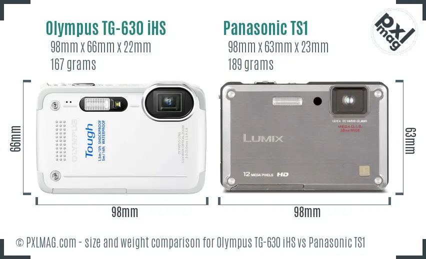 Olympus TG-630 iHS vs Panasonic TS1 size comparison