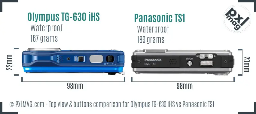 Olympus TG-630 iHS vs Panasonic TS1 top view buttons comparison