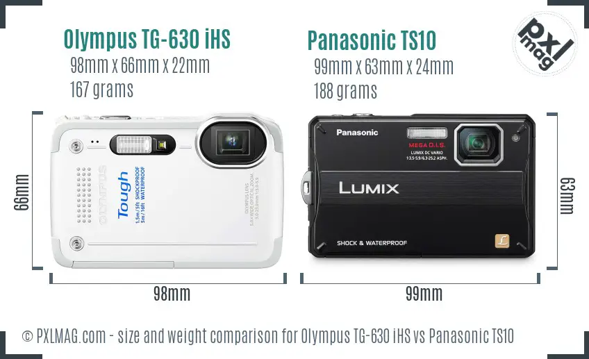 Olympus TG-630 iHS vs Panasonic TS10 size comparison