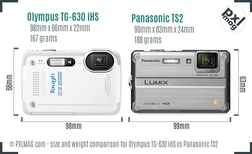 Olympus TG-630 iHS vs Panasonic TS2 size comparison