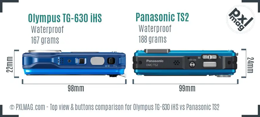 Olympus TG-630 iHS vs Panasonic TS2 top view buttons comparison