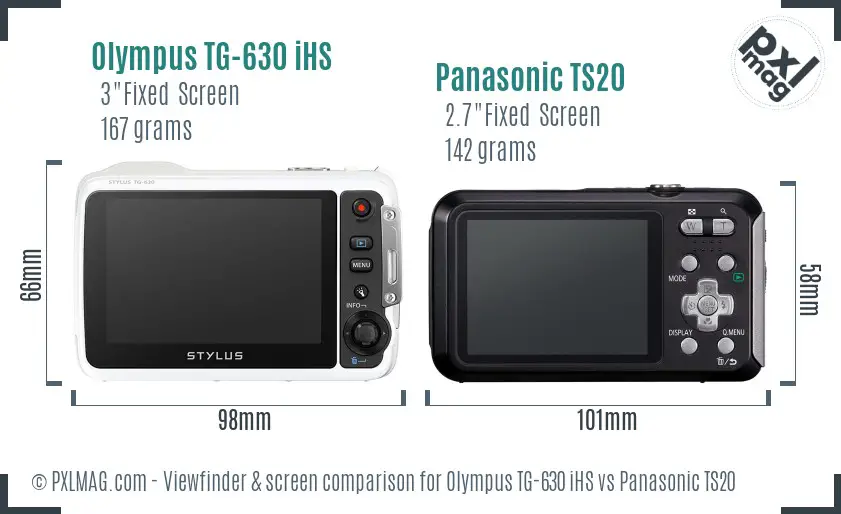 Olympus TG-630 iHS vs Panasonic TS20 Screen and Viewfinder comparison