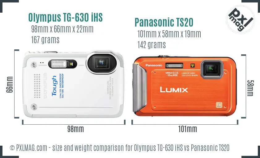 Olympus TG-630 iHS vs Panasonic TS20 size comparison