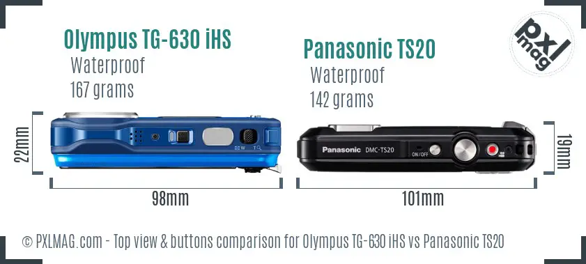Olympus TG-630 iHS vs Panasonic TS20 top view buttons comparison