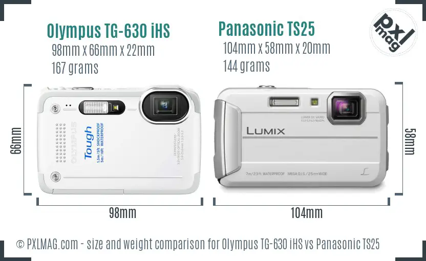 Olympus TG-630 iHS vs Panasonic TS25 size comparison