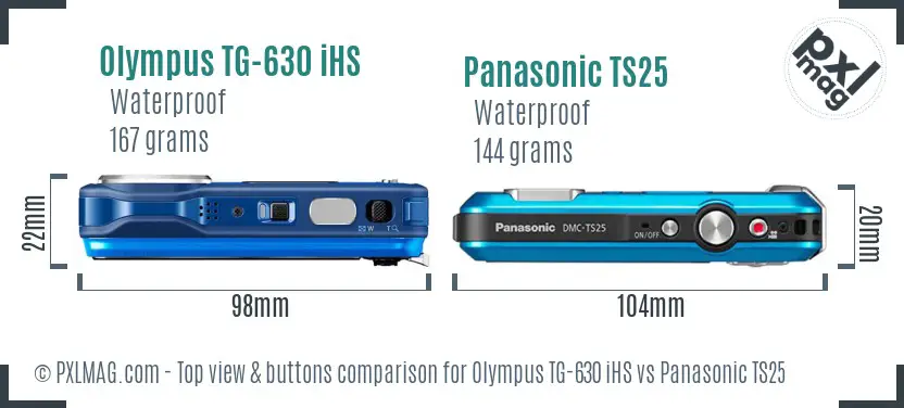 Olympus TG-630 iHS vs Panasonic TS25 top view buttons comparison