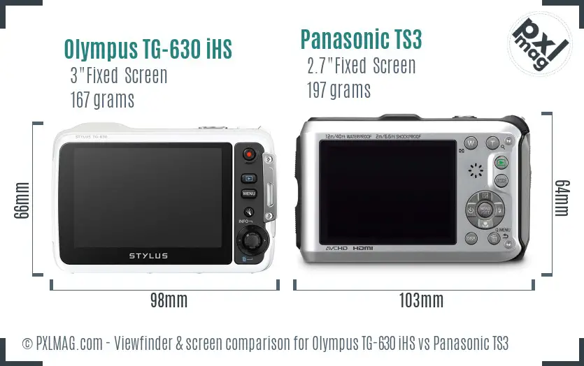 Olympus TG-630 iHS vs Panasonic TS3 Screen and Viewfinder comparison