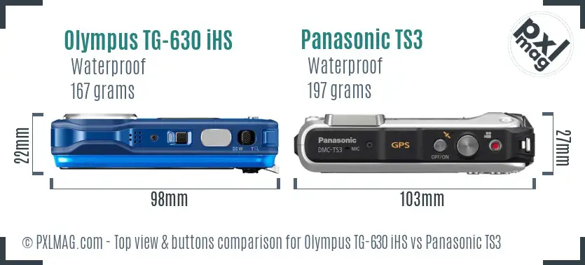 Olympus TG-630 iHS vs Panasonic TS3 top view buttons comparison