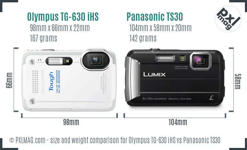 Olympus TG-630 iHS vs Panasonic TS30 size comparison