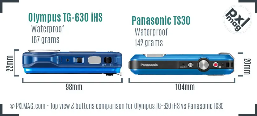 Olympus TG-630 iHS vs Panasonic TS30 top view buttons comparison