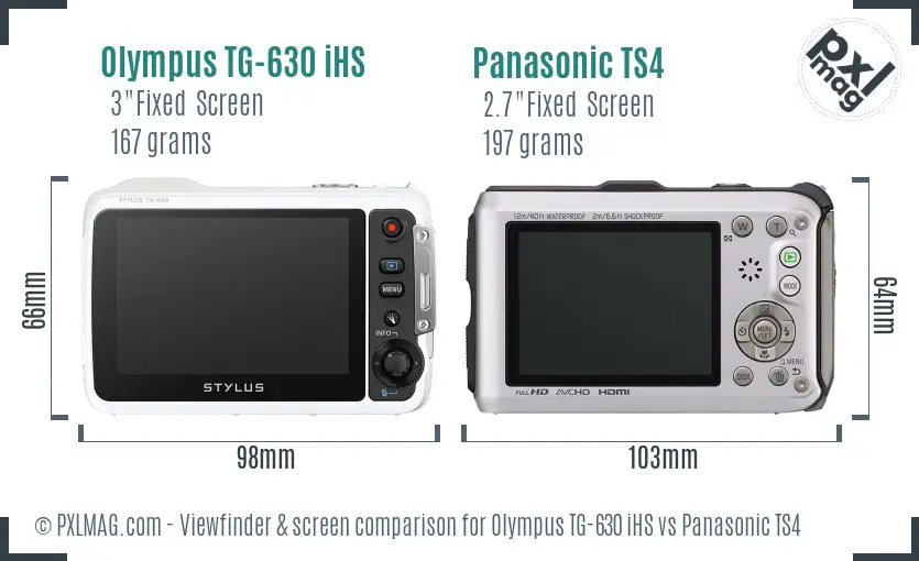 Olympus TG-630 iHS vs Panasonic TS4 Screen and Viewfinder comparison