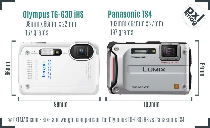 Olympus TG-630 iHS vs Panasonic TS4 size comparison