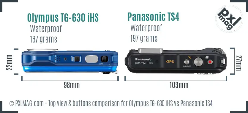 Olympus TG-630 iHS vs Panasonic TS4 top view buttons comparison