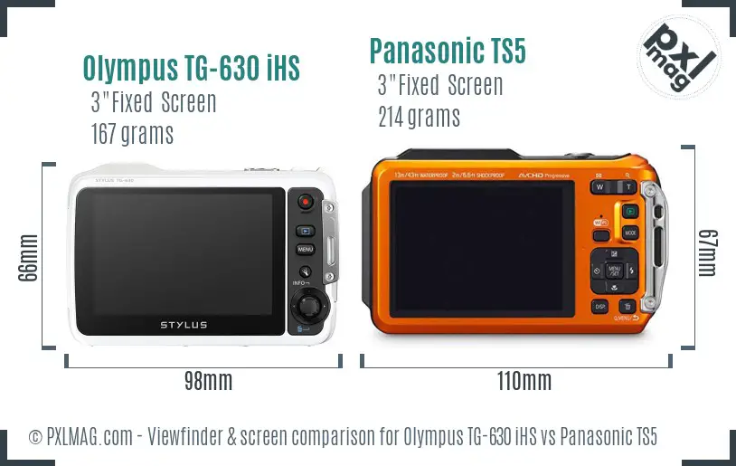 Olympus TG-630 iHS vs Panasonic TS5 Screen and Viewfinder comparison