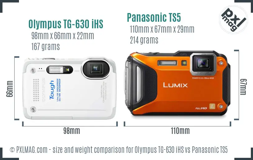 Olympus TG-630 iHS vs Panasonic TS5 size comparison
