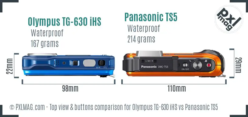 Olympus TG-630 iHS vs Panasonic TS5 top view buttons comparison