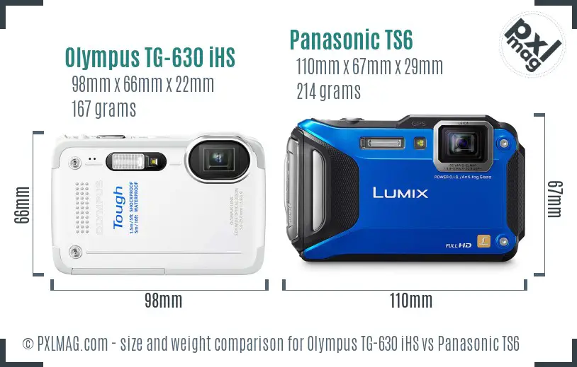 Olympus TG-630 iHS vs Panasonic TS6 size comparison
