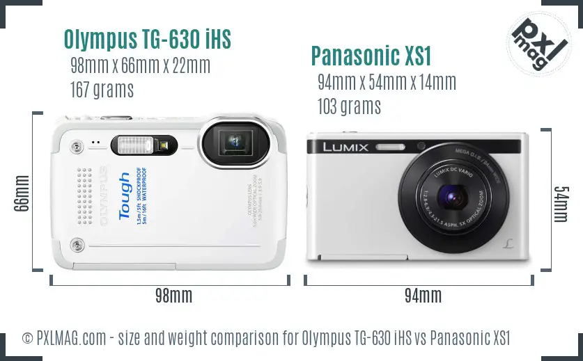 Olympus TG-630 iHS vs Panasonic XS1 size comparison